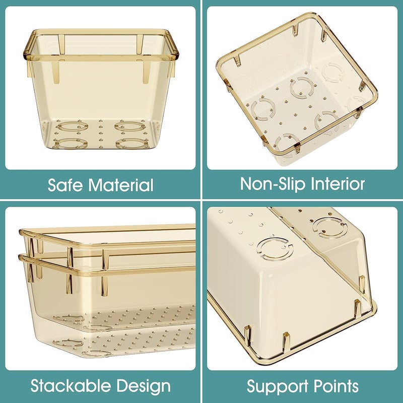 WOWBOX 25 PCS Plastic Drawer Organizer Set, 4 Sizes Desk Drawer Divider Organizers and Storage Bins for Makeup, Jewelry, Gadgets for Kitchen, Bedroom, Bathroom, Office, Clear Champagne - Image 3